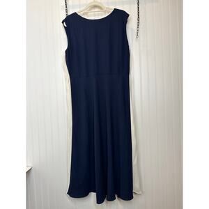 Ralph Lauren Navy Blue & Cream Colorblock Sleeveless Midi Dress Career Size 16